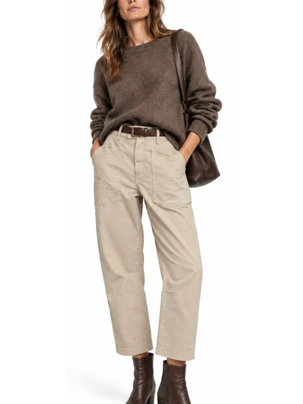 Nili Lotan Shon Barrel Leg Pants Mid-Rise Utility Trouser